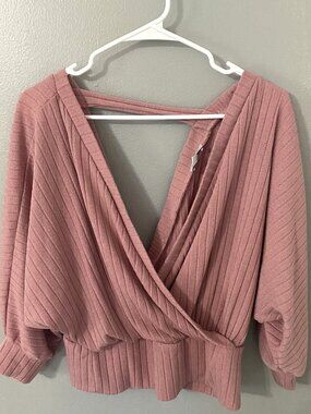 White Birch Drapey V-Neck Pink Wrap Top XL 3/4 Sleeves Knit Blouse